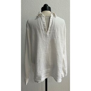 Bruno Men’s White Linen Long Sleeve Tunic Shirt Medium Embroidered Beach Summer